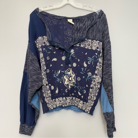 Free People x WE THE FREE Eaglewood Bandana Print Patchwork Blouse sz Small - Picture 5 of 15